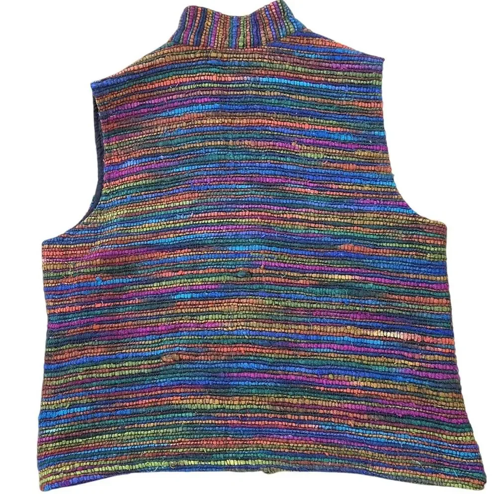 Artsy Woven Silk Blend Vest Multicolor Textured Boho Anthropologie Style - Picture 6 of 8